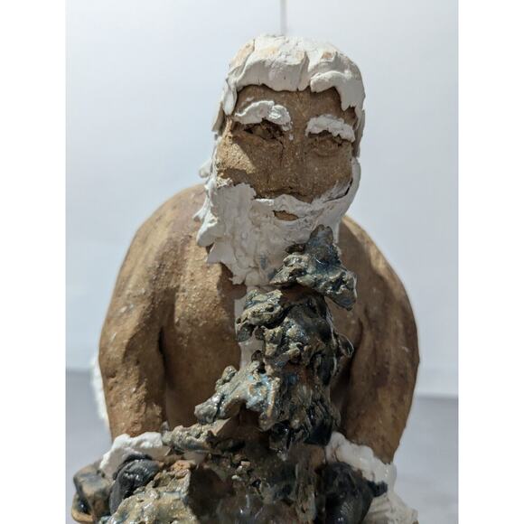 VTG Primitive Clay Santa Claus Entering A Chimney Statue 9" Tall - Picture 7 of 11